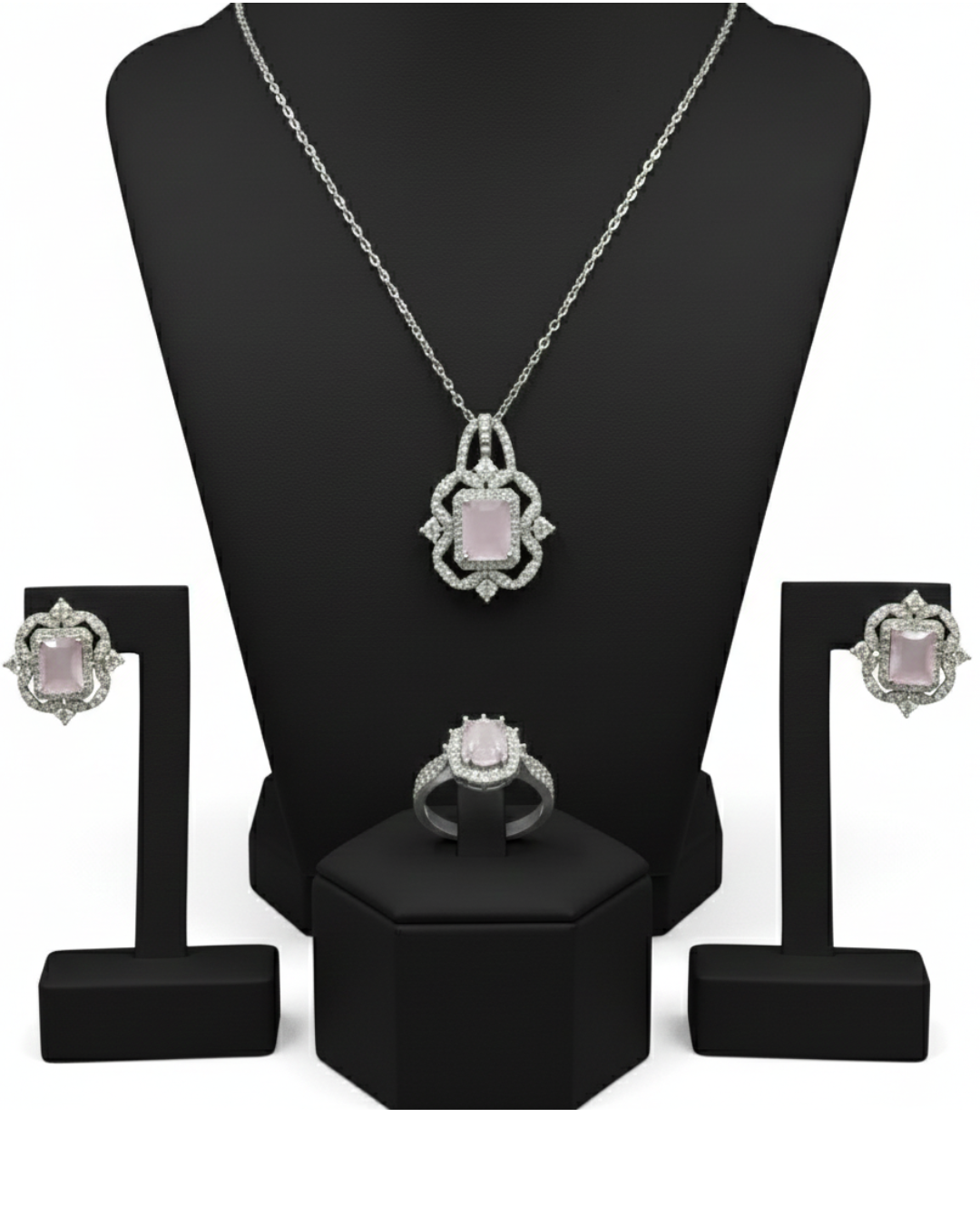 Pink Stone Silver Set