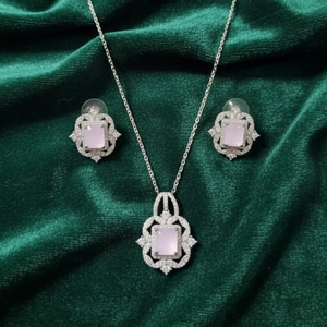 Necklace & Earrings with Light Pink Stone