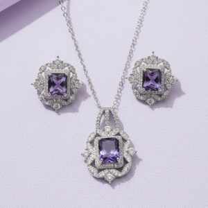 Necklace & Earrings with Purple Stone