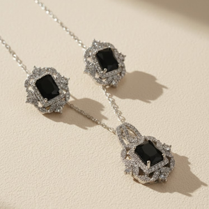 Necklace & Earrings with Black Stone