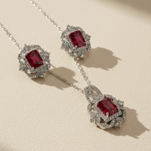 Necklace & Earrings with Red Stone