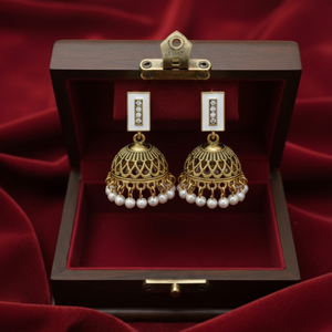 Gold Plated Pearl Jhumka Earrings