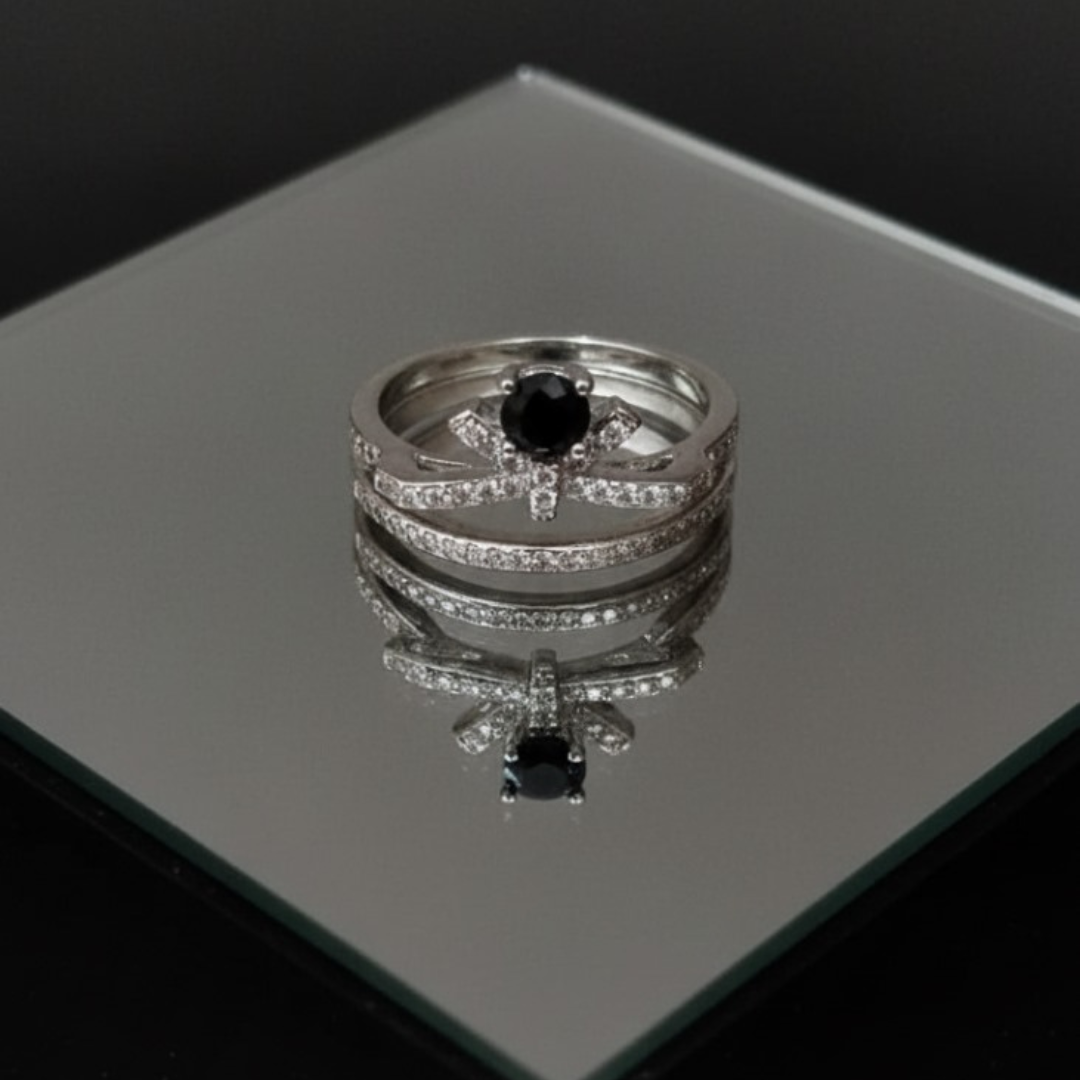 Black Solitaire Radiant Band Ring