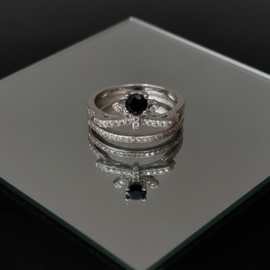 Black Solitaire Radiant Band Ring