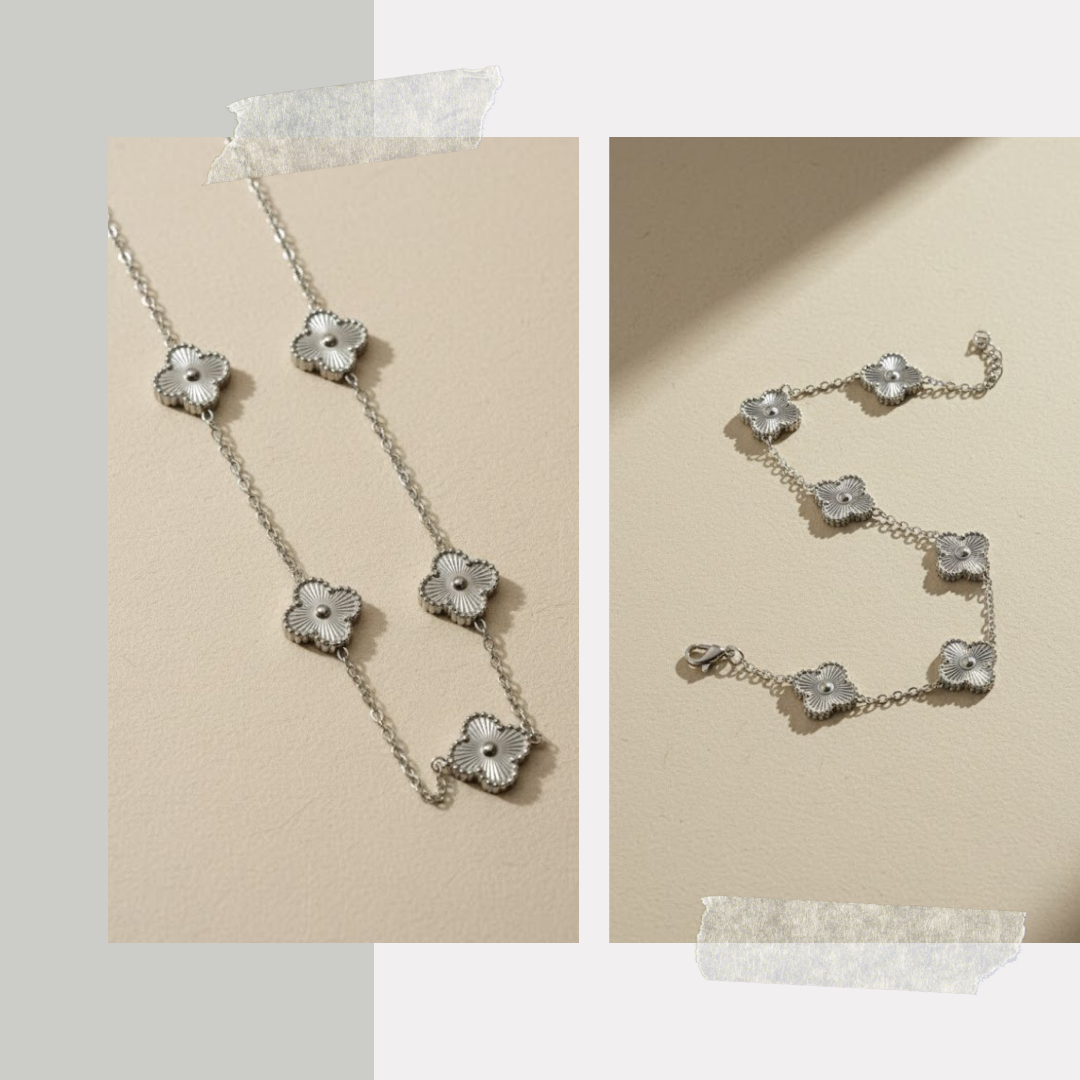 Silver Bloom Bracelet & Pendant Set