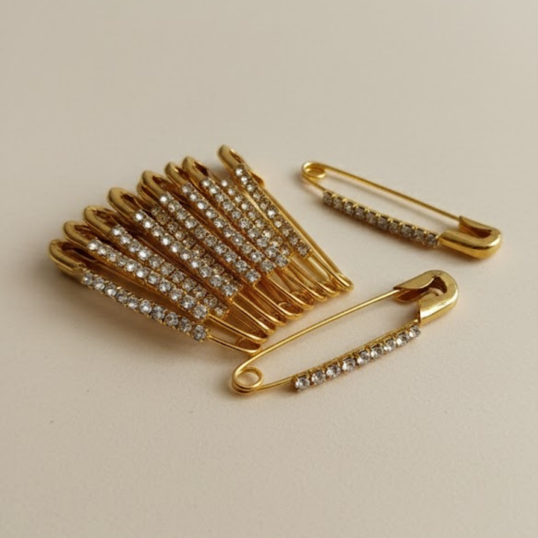 Gold Rhinestone Safety Pins