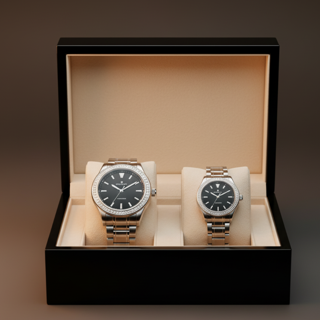 Silver Couple Watch Set – Elegant