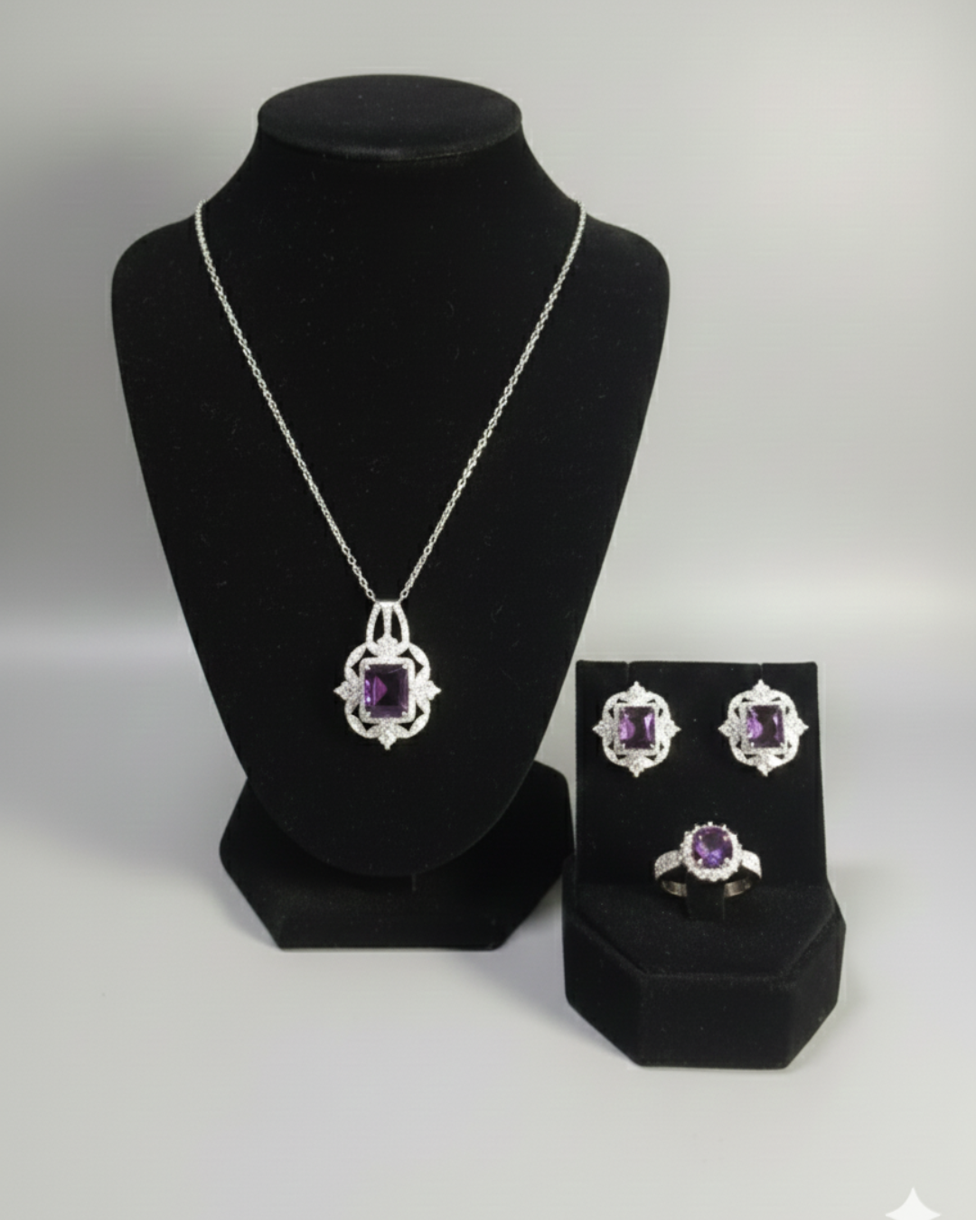Silver- Purple Stone  Jewelry Set