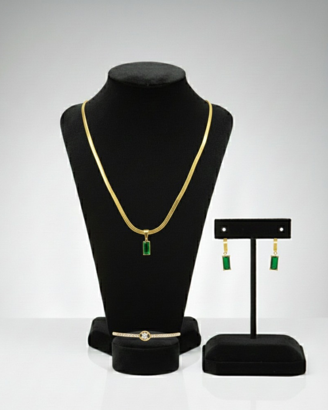 Gold- Green Stone Jewelry Set